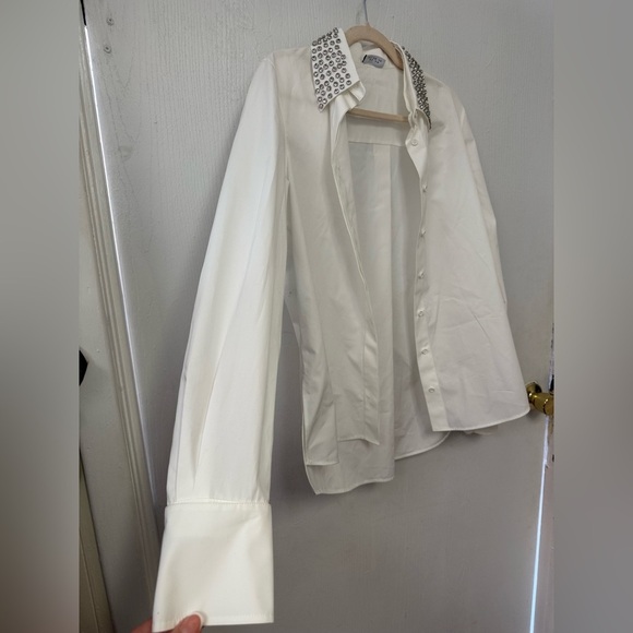 Button-Up Shirt with Detachable Rhinestone Stud Collar by Akris Punto -Sz 4- - Picture 3 of 12